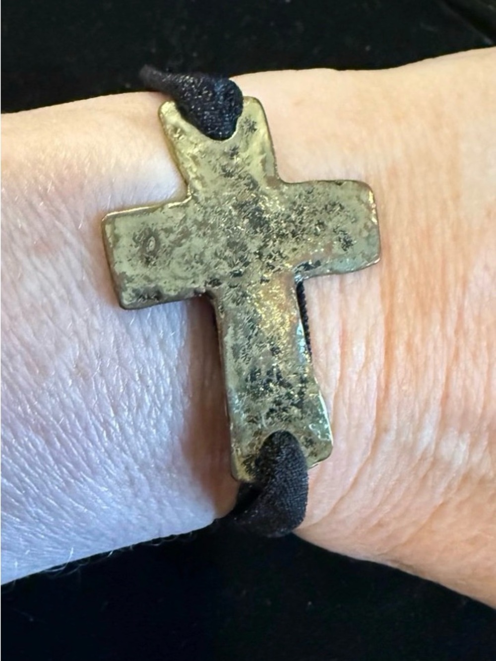 Mens Brass Cross Leather Cord Bracelet - Brown